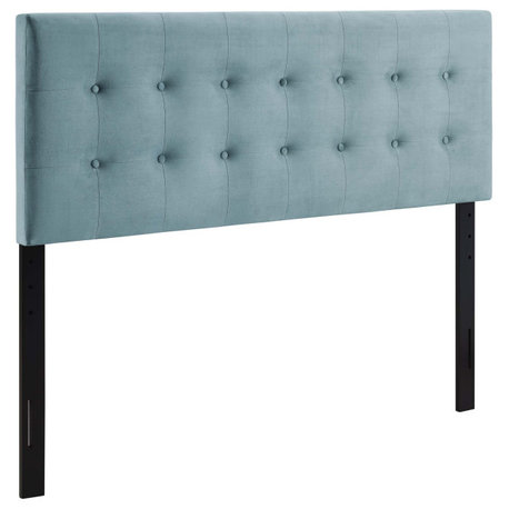 Emily Queen Tufted Performance Velvet Headboard, Light Blue