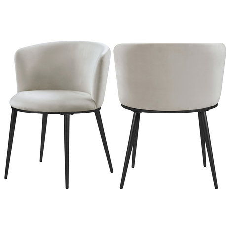 The Almar Dining Chair,  Set of 2, Cream Velvet, Matte Black Iron Legs