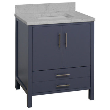 California 30" Bathroom Vanity, Marine Gray, Carrara Marble