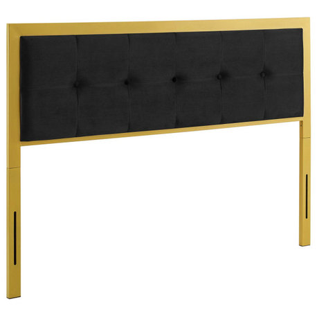 Teagan Tufted Full Performance Velvet Headboard, Gold Black