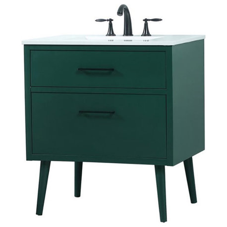 Elegant Decor Boise 30" Solid Wood and MDF Bathroom Vanity in Green