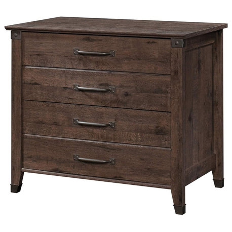 Stylish File Cabinet, Tapered Legs, 4 Interlocking Drawers, Coffee Oak Finish