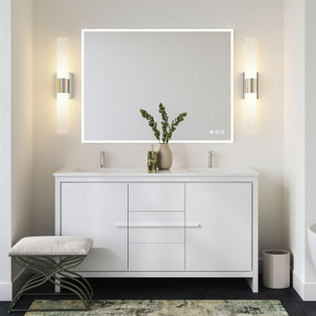 Esconde Bath Vanity, High Gloss White, 60", Double Sink, Freestanding