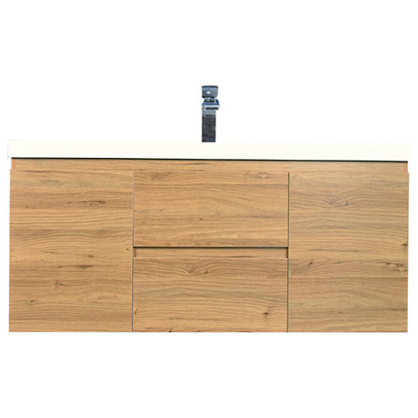 MOB 48" Wall Mounted Vanity With Reinforced Acrylic Sink, Natural Oak