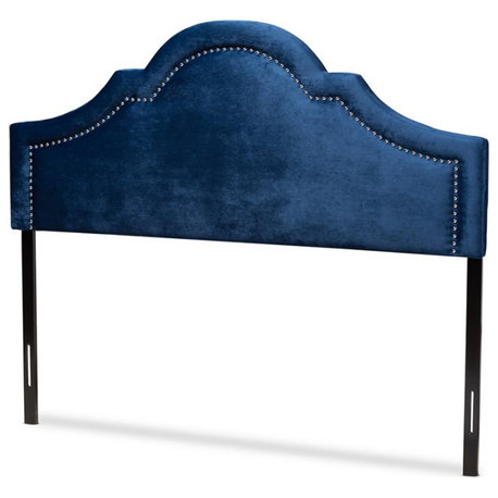 Baxton Studio Rita Velvet and Wood Queen Headboard in Navy Blue