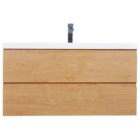 MOB 42" Wall Mounted Vanity With Reinforced Acrylic Sink, New England Oak