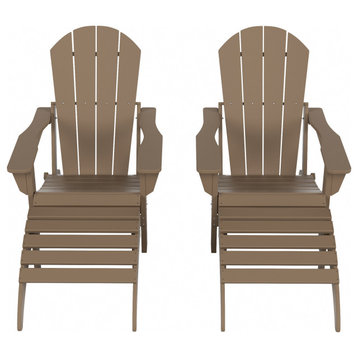 WestinTrends 4PC Outdoor Adirondack Fire Pit Chair W/ Footrest Ottoman Set, Weathered Wood