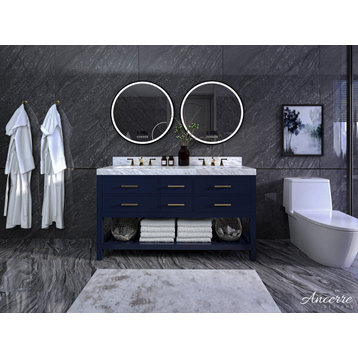 Elizabeth Bath Vanity, Heritage Blue, 60", Gold Hardware, No Mirror