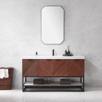 Mahon Bath Vanity, Stone Top, Matte Black Base, 60", Single Vanity, No Mirror