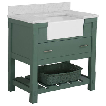 Charlotte 36" Bathroom Vanity, Sage Green, Carrara Marble Top