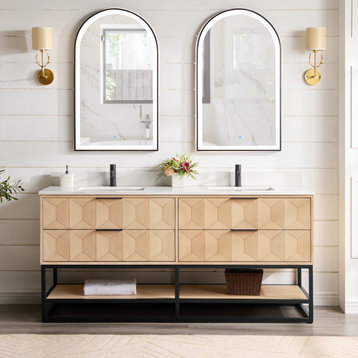 Milagro Bath Vanity With Top, Washed Ash Grey, Matte Black Base, 72", No Mirror