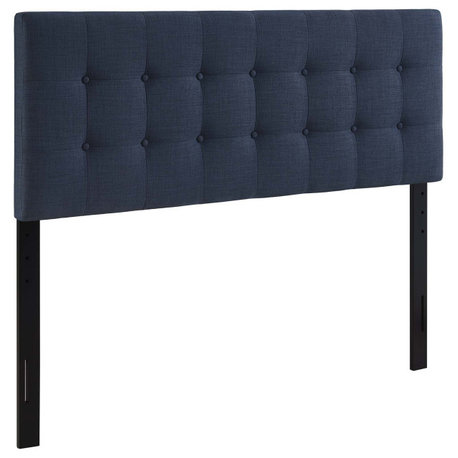 Emily Full Tufted Upholstered Fabric Headboard, Navy