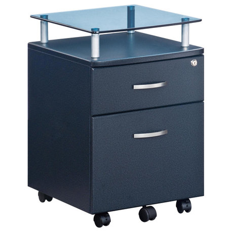 Techni Mobili Rolling File Cabinet with Glass Top, Graphite