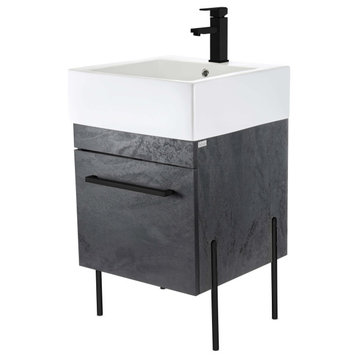 Fine Fixtures Modern Vanity Set, Black Marble, 20", Black Hardware