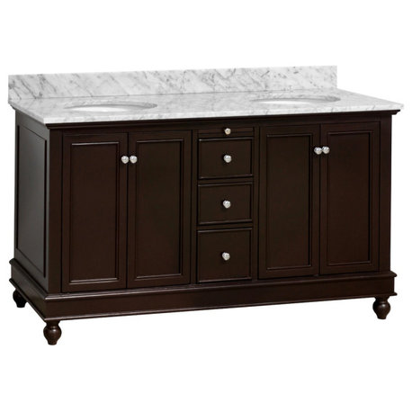 Bella 60" Bathroom Vanity, Chocolate, Carrara Marble, Double Vanity