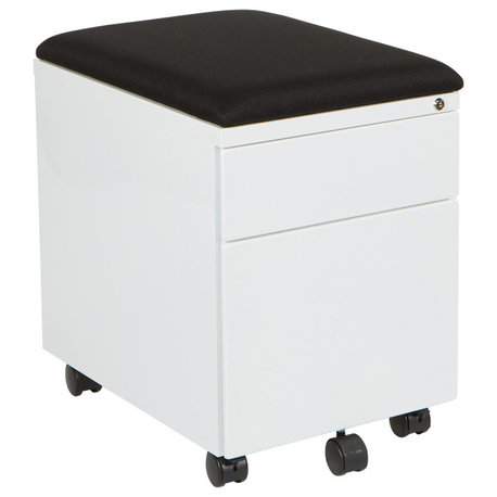 Mobile File With Padded Seat, Black Fabric, White Frame