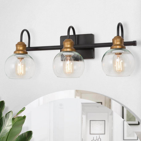 LALUZ 3-Light Modern Matte Black and Antique Gold Bathroom Vanity Light Bar