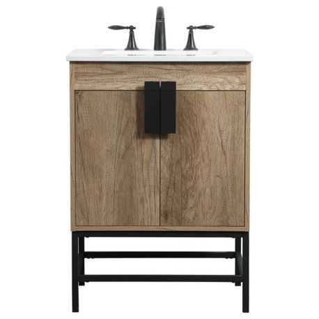 24" Single Bathroom Vanity, Natural Oak