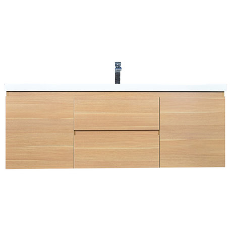 MOB 60" Single Acrylic Sink Wall Mounted Vanity, White Oak