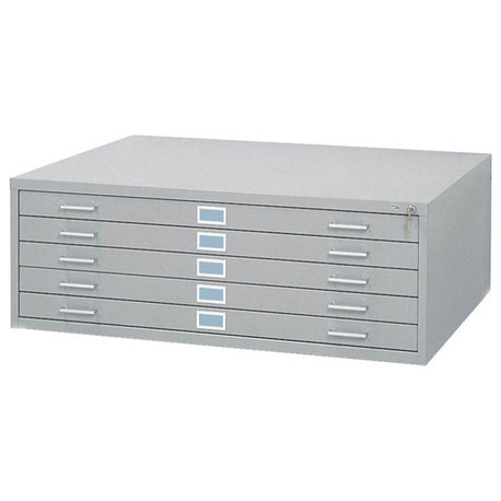 Five-Drawer Steel Flat File, 53-1/2wx41-1/2dx16-1/2h, Gray