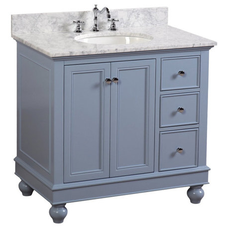 Bella 36" Bathroom Vanity, Powder Blue, Carrara Marble