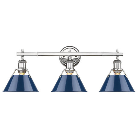 Orwell 3-Light Bath Vanity, Chrome Finish With Navy Shade