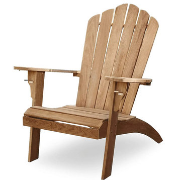 Outdoor Oversized Adirondack Chair, Teak Wood Construction With Slanted Seat