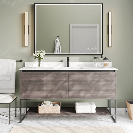 Foundry Bath Vanity, Gray, 60", Undermount Single Sink