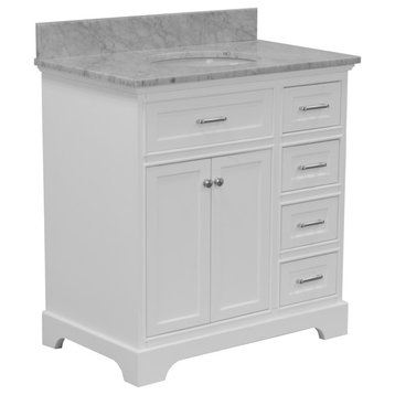 Aria 36" Bathroom Vanity, White, Carrara Marble