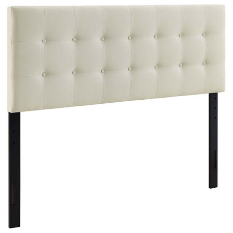 Emily Full Tufted Upholstered Fabric Headboard, Ivory