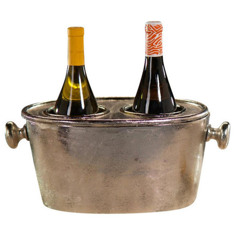 "Seguso" 6.75" Tall Two Bottle Wine Holder, Silver