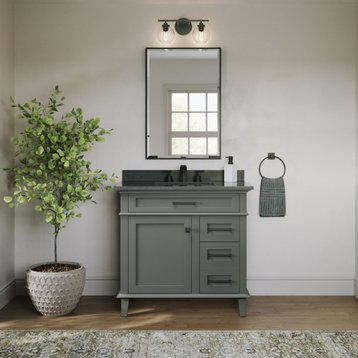 The Joyce Bathroom Vanity, Single Sink, 36", Pewter Green, Freestanding