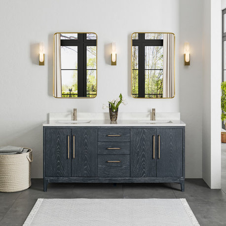 Gara Bath Vanity, Stone Top, Washed Blue, 72", Double Vanity, No Mirror