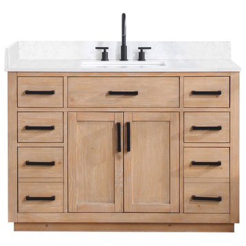 Gavino Vanity With Grain White Composite Stone Top, Light Brown/Matte Black, 48", No Mirror