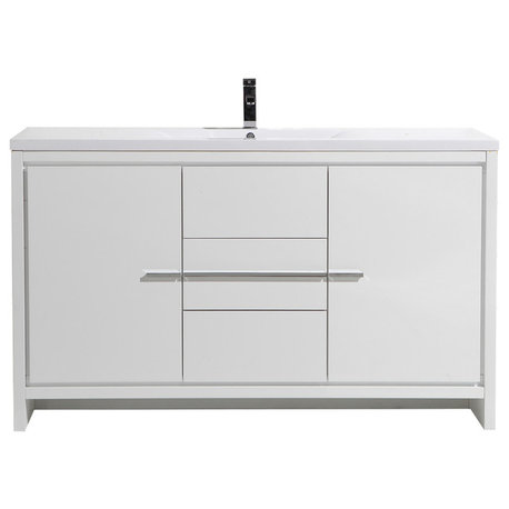 MOD 60" Single Sink Free Standing Vanity, High Gloss White