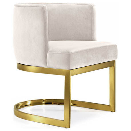 The Fay Dining Chair, Velvet, Cream, Gold Base