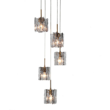 LNC Tucana 5-Light Polished Gold and Matte Black Modern Linear Chandelier