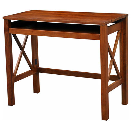 Montego Folding Desk With Pull-Out, Warm Brown