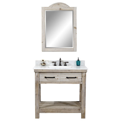 Rustic Solid Fir Single Sink Vanity With Arctic Pearl Quartz Marble Top