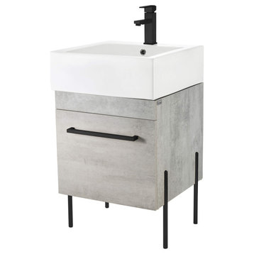 Fine Fixtures Modern Vanity Set, Gray Marble, 20", Black Hardware