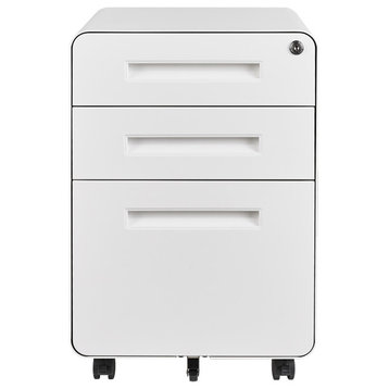 Under Desk File Cabinet, 3 Drawer Mobile Filing Cabinet, Lock, White