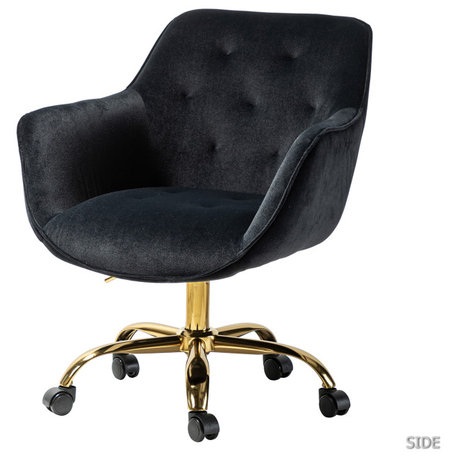 Swivel Velvet Adjustable Task Chair With Tufted Back, Black