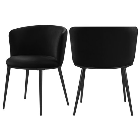 The Almar Dining Chair,  Set of 2, Black Velvet, Matte Black Iron Legs