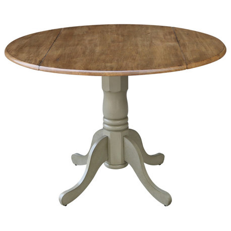 42" Round Dual Drop Leaf Pedestal Table, Distressed Hickory/Stone