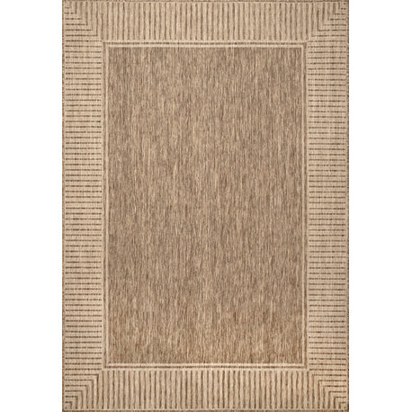 Nuloom Asha Border Indoor/Outdoor Striped Area Rug, Light Brown 9'6"x12'