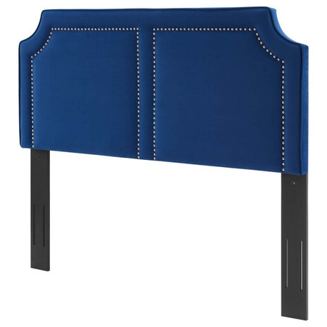 Headboard, Nailhead, King California, Blue Navy, Velvet, Modern, Mid Century