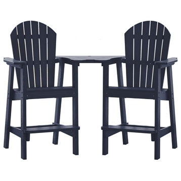 2 Pieces Outdoor Adirondack Chairs with Connecting Tray and Umbrella Hole, Navy