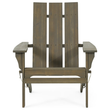 Arian Outdoor Acacia Wood Foldable Adirondack Chair, Grey