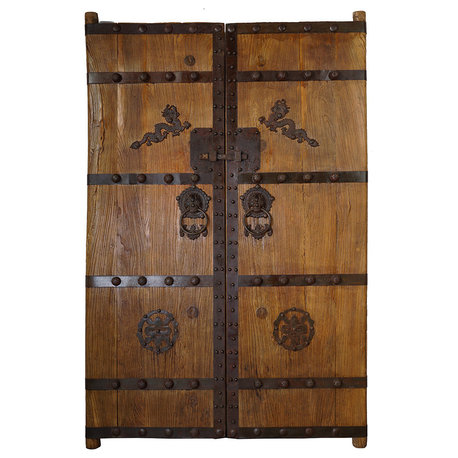 Consigned Antique Chinese Massive Court Yard Door Panels, 2-Piece Set