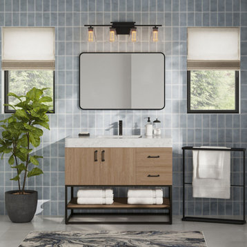 Bahia Bath Vanity, Oak, 42", Matte Black Hardware, Single, Freestanding